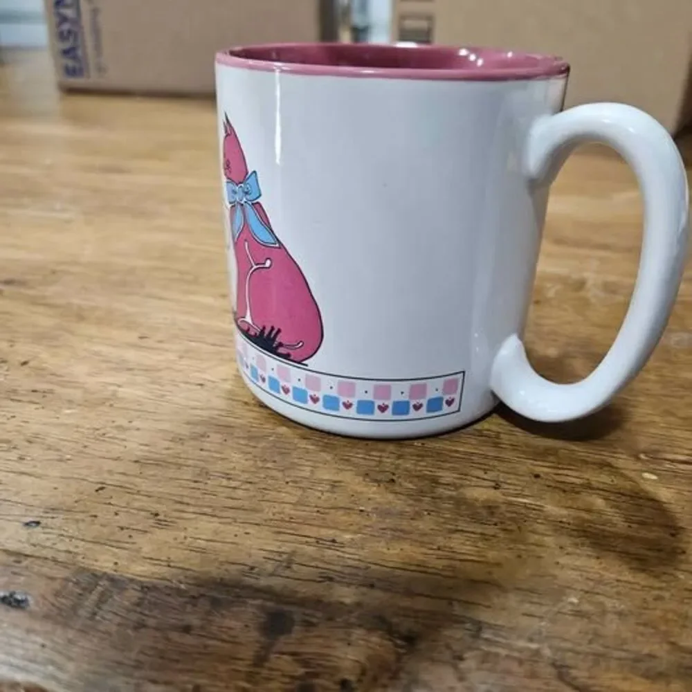 Vintage Folk Art Ceramic Mug with Rooster, Rabbit, Cat, and Sheep